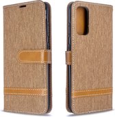 Voor Galaxy S20 kleurafhankelijke denim textuur horizontale flip pu lederen tas met houder & kaartsleuven & portemonnee & lanyard (bruin)