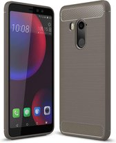 Voor HTC U11 ogen geborstelde textuur koolstofvezel schokbestendig TPU beschermhoes (grijs)