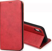 Dermis Texture PU horizontale flip lederen case voor iPhone XR, met houder & kaartsleuven & portemonnee (rood)