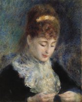 Kunst:  Woman Crocheting (Femme faisant du crochet), c. 1877. van Pierre-Auguste Renoir. Schilderij op canvas, formaat is  30X45 CM