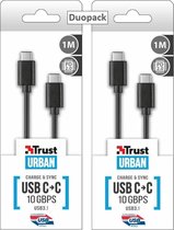 USB C Datakabel 10GBPS - Trust Duopack - 2 stuks -  USB 3.1 - Data en oplaadkabel - USB C naar USB C kabel - Superspeed+ - USB C Lader