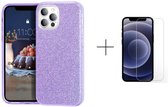 Apple iPhone 12 Pro Max | Back Cover Telefoonhoesje | Paars | TPU hoesje | Glitter + 1x screenprotector