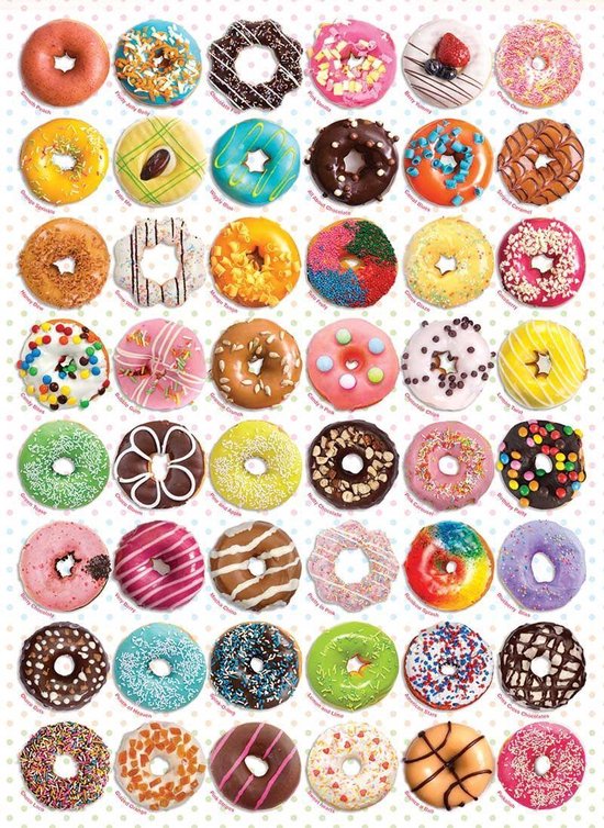 Donuts poster - gebak - snoep - collage - bakken - chocola - suiker - aardbei - 61 x 91.5 cm.