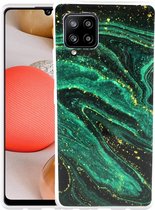 Marmerprint telefoonhoesje geschikt voor Samsung Galaxy A42 Hoesje Marmer Groen x Zwart