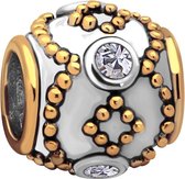 Quiges Bedel Bead - 925 Zilver - 14 Karaat Verguld Kraal Charm met Zirkonia - Z361