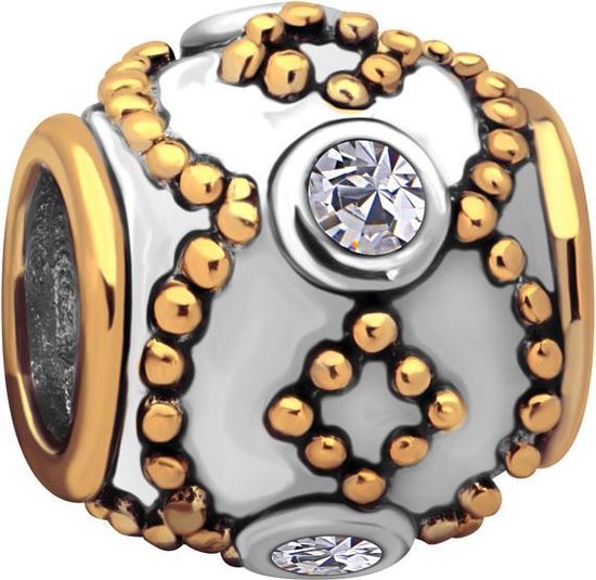 Quiges - 925 - Zilveren - Bedels -Sterling zilver - Beads - 14 Karaat Verguld Kraal Charm met Zirkonia - Geschikt – voor - alle bekende merken - Armband Z361