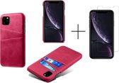 Card Case voor Apple iPhone 12 Pro Max | PU Leren Back Cover | Luxe Telefoonhoesje | Pasjeshouder | Roze + 1x screenprotector