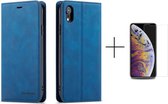 Apple iPhone XR Telefoonhoesje | Hoogwaardig Leren Bookcase | Portemonnee | Blauw + 1x screenprotector