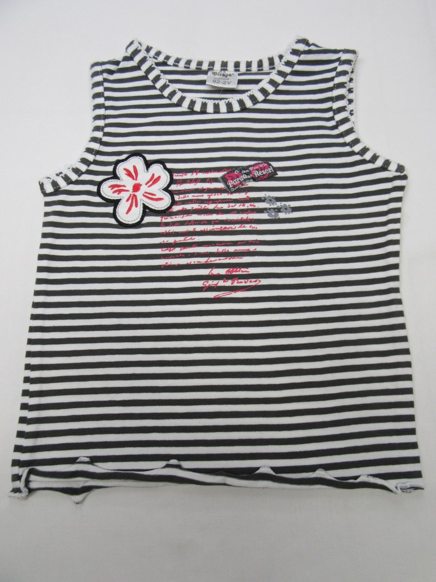 dirkje , meisje, t-shirt zonder mouw , streep , wit / grijst , paradise rose , 92 - 2 jaar