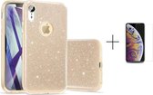 Apple iPhone XR Back Cover Telefoonhoesje | Goud | TPU hoesje | Glitter + 1x screenprotector