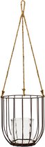 Metalen mand 'Mandy' met touw h24 d22 cm  - Transparant/Helder/Doorzichtig glas - Metaal - Decoratie