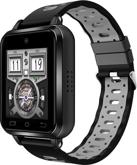 DrPhone SW1 - GPS Smartwatch Mannen – WiFi - 4G Sim – 2MP Camera – Android 6.0 – 1GB/8GB – Vervangbaar Band – Hartslagmeter – Stappenteller – Zwart/Grijs