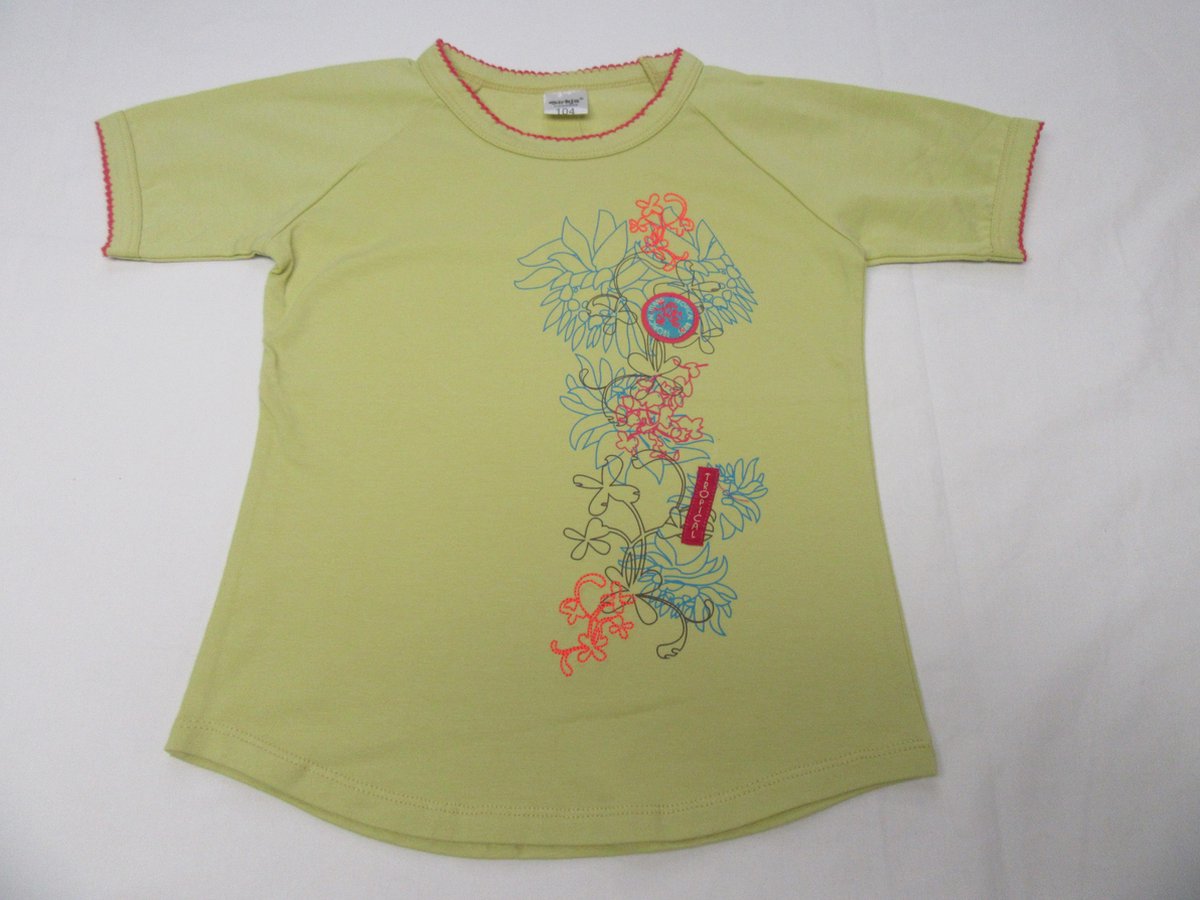 Dirkje , meisje, t-shirt korte mouw , geelgroen , tropical , 104 - 4 jaar