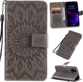 Geperst afdrukken Zonnebloempatroon Horizontale flip PU lederen tas voor iPhone 11, met houder & kaartsleuven & portemonnee en draagkoord