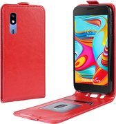 R64 Texture Vertical Flip Leren Case voor Galaxy A2 Core, met kaartsleuven en fotolijst (rood)