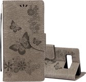 Voor Galaxy Note 8 Pressed Flowers Butterfly Pattern Horizontal Flip Leather Case met houder & kaartsleuven & Wallet & Lanyard (grijs)