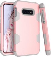 Contrasterende kleur siliconen + pc schokbestendig hoesje voor Galaxy S10e (rose goud + grijs)