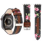 Denim bloemenpatroon lederen horlogebandje voor Apple Watch Series 3 & 2 & 1 38 mm (zwart)