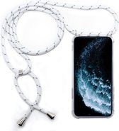 Four-Corner Anti-Fall Trasparent TPU mobiele telefoonhoes met draagkoord voor iPhone 11 Pro Max (witgrijs)