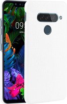 Voor LG G8S ThinQ schokbestendige krokodiltextuur PC + PU-behuizing (wit)
