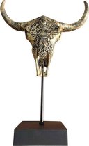 Skull op Standaard - Skull - Standaard - Buffelschedel Op Standaard - Buffelschedel - Dierenhoofd - Skull - Goud - Brons - 31 cm breed