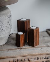 Set van 3 mahonie houten theelicht houders