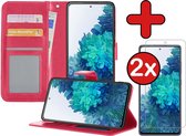Samsung S20FE Hoesje Book Case Met 2x Screenprotector - Samsung Galaxy S20FE Hoesje Wallet Case Portemonnee Hoes Cover - Donker Roze
