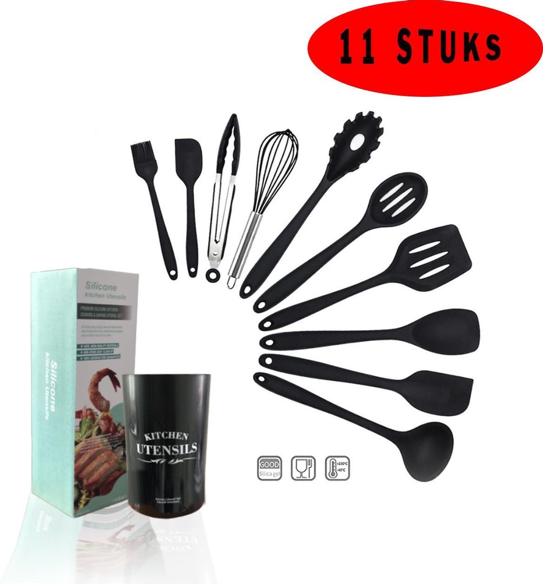 Keukengerei set 11 Delig - Met Houder - Keukengerei houder set - kookgerei siliconen - Kookgerei met lepel houder - Keuken organizers - keukenaccessoires