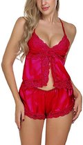 sexy satijnen setje lingerie nachtkleding rood maat S