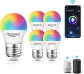 Aigostar Smart LED Bulb RFP - E27 Smart lamp - 5W - RGB+CCT - Appbesturing - iOS & Android - 2.4 Ghz WiFi - Smart Home - Set van 5 stuks