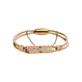 Silventi 980101677 Stalen Armband - Dames - Gevlochten - Met kristal - Magneet Sluiting - Beige - 19cm - Goudkleurig - Leer