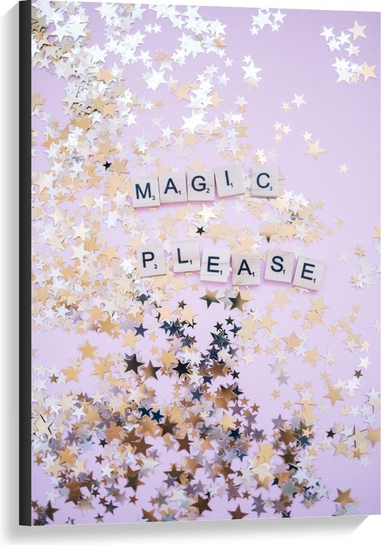 Canvas  - ''Magic Please'' met gouden Sterren - 60x90cm Foto op Canvas Schilderij (Wanddecoratie op Canvas)