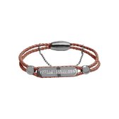 Silventi 980101684 Stalen Armband - Dames - Gevlochten - Met kristal - Magneet Sluiting - Lichtroze - 19cm - Zilverkleurig - Leer