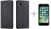 Apple iPhone 8 Telefoonhoesje | iPhone 7 | iPhone SE 2020 | Hoogwaardig Leren Bookcase | Portemonnee | Zwart + 1x screenprotector