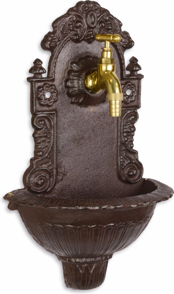 een gietijzeren wand fontein bruin inclusief kraan 38cm Lang