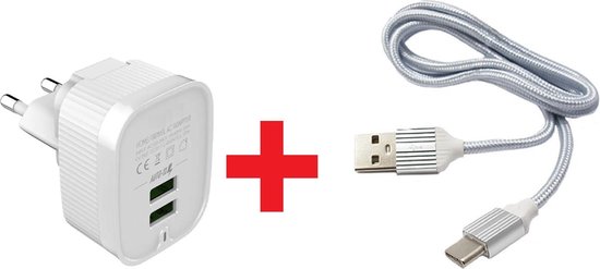 USB lader | Thuislader met kabel | 2 USB Poorten | Oplader met USB-C kabel  - geschikt... | bol.com