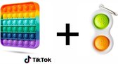 Pop it fidget toy pakket - Simple Dimple groen oranje sleutelhanger + Regenboog vierkant - Tiktok trend 2 stuks