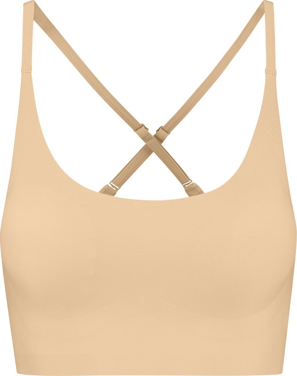 Bye Bra ronde hals bralette, naadloze bralette zonder beugel met lichte ondersteuning, zachte stretchstof, onzichtbare pasvorm voor dagelijks gebruik, 3 kleuren, S-XXL (VK, Alpha, XL, Regular, Regular, Standard, Beige)