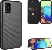 Voor Samsung Galaxy M51 (Zijvingerafdruk) Koolstofvezel Textuur Magnetisch Horizontaal Flip TPU + PC + PU lederen tas met kaartsleuf (zwart)
