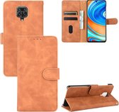 Voor Geschikt voor Xiaomi Redmi Note 9S Effen Kleur Huidgevoel Magnetische Gesp Horizontale Flip Kalftextuur PU Lederen Case met Houder & Kaartsleuven & Portemonnee (Bruin)