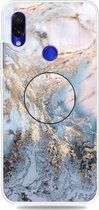 Voor Xiaomi Redmi 7 reliëf gelakt marmer TPU beschermhoes met houder (goudgrijs)