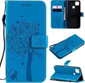 Voor Xiaomi Redmi 9C Boom & Kat Patroon Geperst Afdrukken Horizontale Flip PU Lederen Case met Houder & Kaartsleuven & Portemonnee & Lanyard (Blauw)