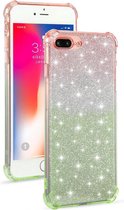 Voor iPhone 8 Plus / 7 Plus gradiënt glitterpoeder schokbestendig TPU beschermhoes (oranje groen)