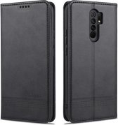 Voor Geschikt voor Xiaomi Redmi 9 AZNS Magnetische Kalfsstructuur Horizontale Flip Leren Case met Kaartsleuven & Houder & Portemonnee (Zwart)