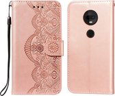 Voor Motorola Moto G7 Flower Vine Embossing Pattern Horizontale Flip Leather Case met Card Slot & Holder & Wallet & Lanyard (Rose Gold)