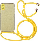 Glitterpoeder schokbestendig TPU beschermhoes met lanyard voor iPhone XS / X (geel)