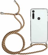 Voor Motorola Moto G8 Play Four-Corner Anti-Fall transparante TPU beschermhoes met lanyard (bruin geel)