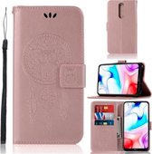 Voor Xiaomi Redmi 8 Windgong Uil Embossing Patroon Horizontale Flip Leren Case met Houder & Kaartsleuven & Portemonnee (Rose Rood)