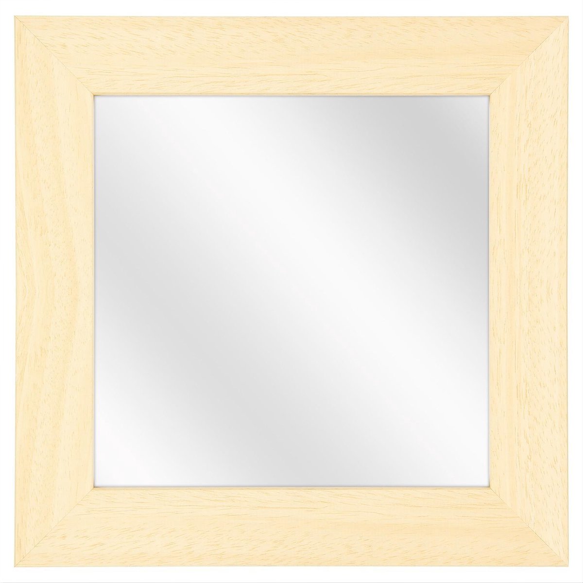 Spiegel met Brede Houten Lijst - Blank Ongelakt - 30 x 30 cm