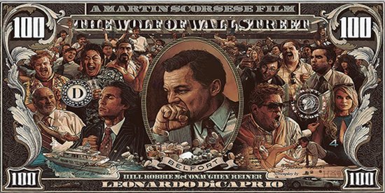 Wanddecoratie - Canvas Doek - The Wolf of Wall Street - Bankbiljet - Poster - 50 x 100